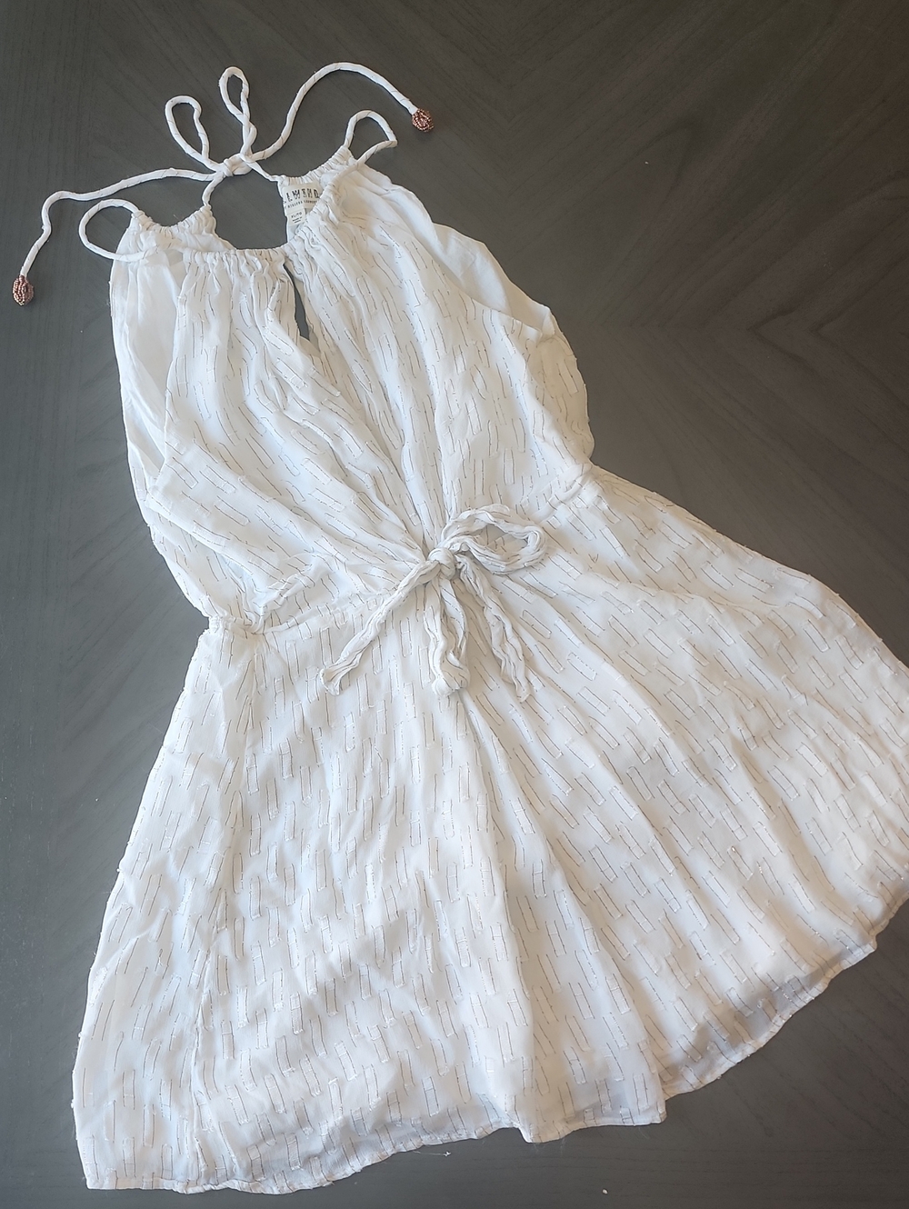 Idyllwind From Boot Barn White Halter Tie Dress W/ Copper Thread Womens Size XL